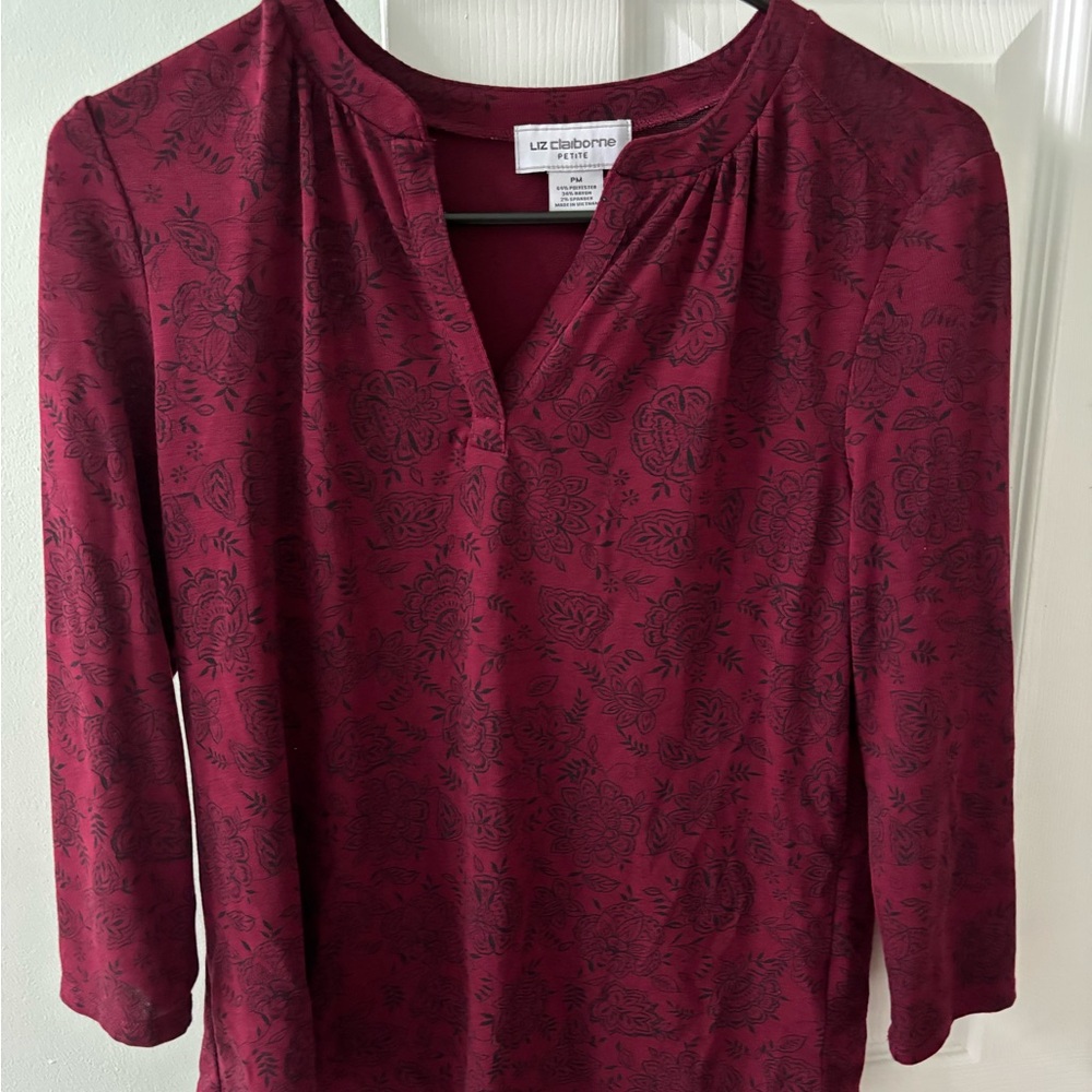 Liz Claiborne Deep Red Floral Blouse